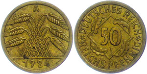Coins Weimar Republic  50 Reichs penny, ... 