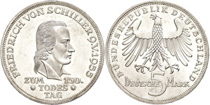 Münzen Bund ab 1946  5 Mark, 1955, ... 
