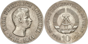 GDR  10 Mark, 1966, Schinkel, st., ... 
