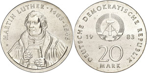 Münzen DDR  20 Mark, 1983, Luther, st., ... 