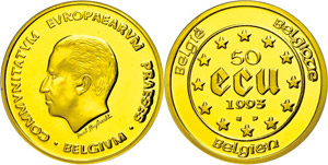 Belgien  50 Ecu, Gold, 1993, Baudouin I., ... 
