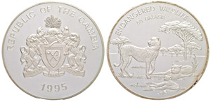Gambia  50 Dalasis, 1995, silver, Endangered ... 