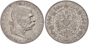Old Austria coins until 1918  5 coronas, ... 
