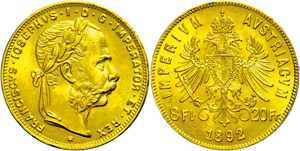 Austria  8 florin / 8 Guilder, Gold, 1892, ... 