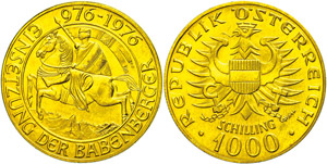 Österreich ab 1945  1000 Schilling, Gold, ... 