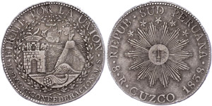 Peru  Südperu, 8 Real, 1838, Cuzco, MS, KM ... 