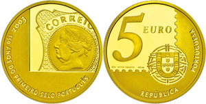 Portugal  5 Euro Gold, 2003, 150 years ... 