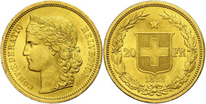Schweiz  20 Franken, Gold, 1883, Helvetia, ... 