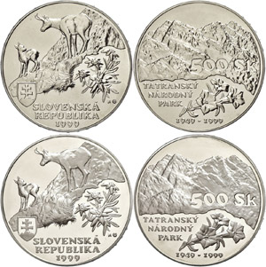 Slovakia  2 x 500 coronas, 1999, chamois in ... 