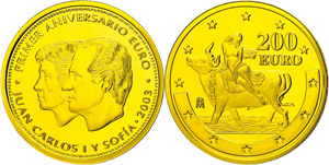 Spanien  200 Euro Gold, 2003, 1. Jahrestag ... 