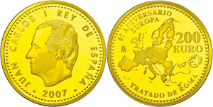 Spain  200 Euro Gold, 2007, 50 years Roman ... 