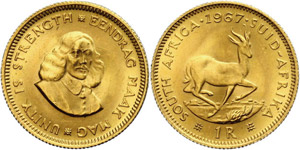 Südafrika  1 Rand Gold, 1967, van Riebeeck, ... 