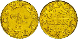 Turkey  100 piastre, Gold, 1909-1914, (1327 ... 