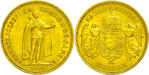 Hungary  10 coronas, Gold, 1893, Francis ... 
