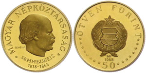 Ungarn  50 Forint, 1968, Gold, Ignaz ... 