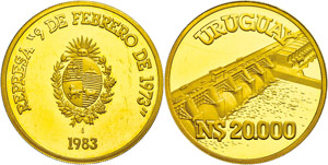 Uruguay  20000 Nuevos Peso, Gold, 1983, dam, ... 