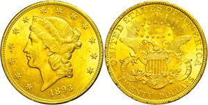 Coins USA  20 dollars, Gold, 1893, freedom ... 