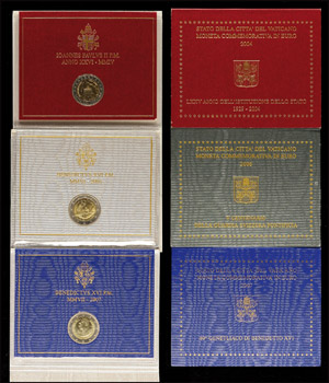 Vatican  3x 2 Euro, 2004, 2005 and 2007, 75 ... 