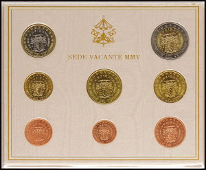 Vatican  2005, 1 cent till 2 Euro, Sede ... 
