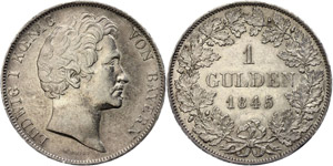 Bayern 1 Gulden, 1845, Ludwig I., AKS 78, J. ... 