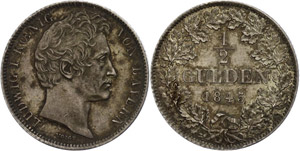 Bavaria 1 / 2 Guilder, 1845, Ludwig I., ... 