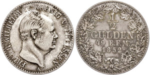 Hohenzolllern-Sigmaringen 1/2 Gulden, 1852, ... 