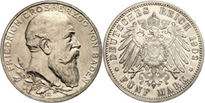 Baden 5 Mark, 1902, Frederic I. to the 50 ... 
