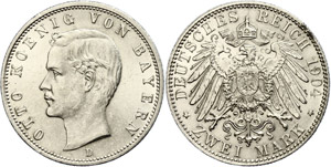 Bavaria 2 Mark, 1904, Otto (1886-1913), a ... 