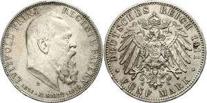 Bayern 5 Mark, 1911, Luitpold, vz., Katalog: ... 