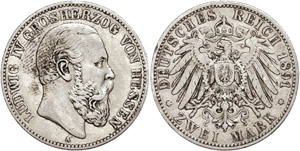 Hessen 2 Mark, 1891, Ludwig IV., ss., ... 