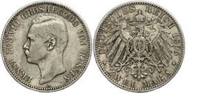 Hessen 2 Mark, 1895, Ernst Ludwig, s-ss., ... 