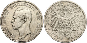 Hessen 5 Mark, 1895, Ernst Ludwig, s-ss., ... 