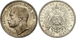 Hessen 3 Mark, 1910, Ernst Ludwig, vz., ... 