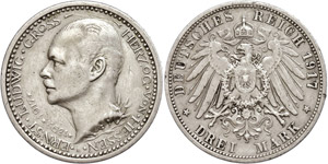 Hessen 3 Mark, 1917, Ernst Ludwig zum ... 