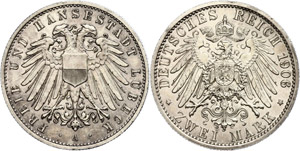 Lübeck 2 Mark, 1906, extremly fine to ... 