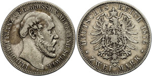 Mecklenburg-Schwerin 2 Mark, 1876, Frederic ... 