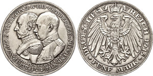 Mecklenburg-Schwerin 5 Mark, 1915, Frederic ... 