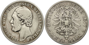 Mecklenburg-Strelitz 2 Mark, 1877, Frederic ... 