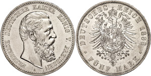Preußen 5 Mark, 1888, Friedrich III., wz. ... 