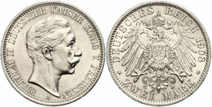 Preußen 2 Mark, 1908, Wilhelm II. ... 