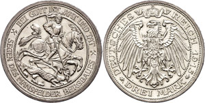 Prussia 3 Mark, 1915, Wilhelm II. St. Geoerg ... 