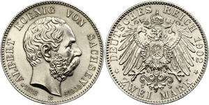 Saxony 2 Mark, 1902, fools about (1873 ... 