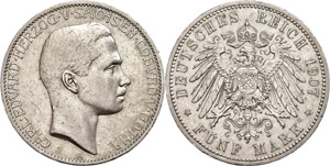 Sachsen-Coburg und Gotha 5 Mark, 1907, Carl ... 