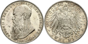 Sachsen-Meiningen 2 Mark, 1915, Georg II. ... 