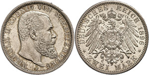 Württemberg 2 Mark, 1896, Wilhelm II., ... 