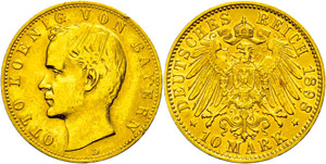 Bavaria 10 Mark, 1898, Otto, small edge ... 