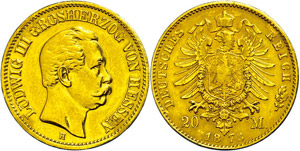 Hesse 20 Mark, 1873, Ludwig III., frame ... 