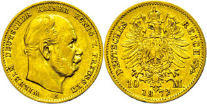 Preußen 10 Mark, 1872, B, Wilhelm I., wz. ... 