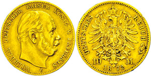 Preußen 10 Mark, 1872, Wilhelm I., ss., ... 