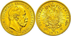 Prussia 20 Mark, 1873, Wilhelm I., C, small ... 